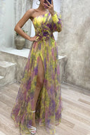 Elena | Women’s Abstract Floral One-Shoulder Maxi Wedding Guest Dress