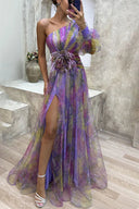 Elena | Women’s Abstract Floral One-Shoulder Maxi Wedding Guest Dress