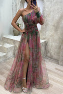Elena | Women’s Abstract Floral One-Shoulder Maxi Wedding Guest Dress