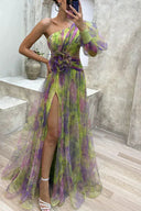 Elena | Women’s Abstract Floral One-Shoulder Maxi Wedding Guest Dress