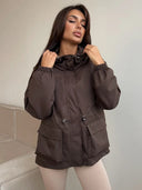 Eleni | Women's Hooded Drawstring Waist Long Sleeve Pocket Utility Jacket