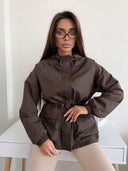 Eleni | Women's Hooded Drawstring Waist Long Sleeve Pocket Utility Jacket