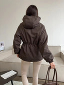 Eleni | Women's Hooded Drawstring Waist Long Sleeve Pocket Utility Jacket