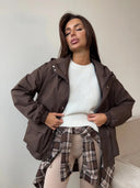Eleni | Women's Hooded Drawstring Waist Long Sleeve Pocket Utility Jacket