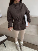 Eleni | Women's Hooded Drawstring Waist Long Sleeve Pocket Utility Jacket