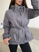 Eleni | Women's Hooded Drawstring Waist Long Sleeve Pocket Utility Jacket