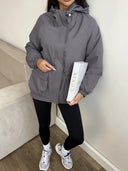 Eleni | Women's Hooded Drawstring Waist Long Sleeve Pocket Utility Jacket