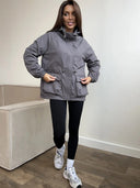 Eleni | Women's Hooded Drawstring Waist Long Sleeve Pocket Utility Jacket