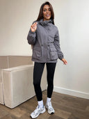 Eleni | Women's Hooded Drawstring Waist Long Sleeve Pocket Utility Jacket