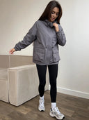 Eleni | Women's Hooded Drawstring Waist Long Sleeve Pocket Utility Jacket