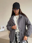 Eleni | Women's Hooded Drawstring Waist Long Sleeve Pocket Utility Jacket