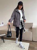Eleni | Women's Hooded Drawstring Waist Long Sleeve Pocket Utility Jacket