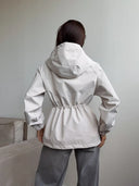 Eleni | Women's Hooded Drawstring Waist Long Sleeve Pocket Utility Jacket