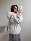 Eleni | Women's Hooded Drawstring Waist Long Sleeve Pocket Utility Jacket