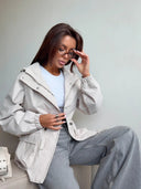 Eleni | Women's Hooded Drawstring Waist Long Sleeve Pocket Utility Jacket