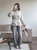 Eleni | Women's Hooded Drawstring Waist Long Sleeve Pocket Utility Jacket