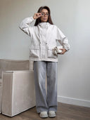 Eleni | Women's Hooded Drawstring Waist Long Sleeve Pocket Utility Jacket