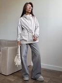 Eleni | Women's Hooded Drawstring Waist Long Sleeve Pocket Utility Jacket