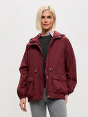 Eleni | Women's Hooded Drawstring Waist Long Sleeve Pocket Utility Jacket