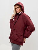 Eleni | Women's Hooded Drawstring Waist Long Sleeve Pocket Utility Jacket