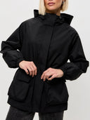 Eleni | Women's Hooded Drawstring Waist Long Sleeve Pocket Utility Jacket