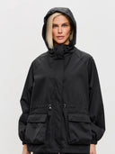 Eleni | Women's Hooded Drawstring Waist Long Sleeve Pocket Utility Jacket
