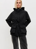 Eleni | Women's Hooded Drawstring Waist Long Sleeve Pocket Utility Jacket