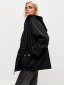Eleni | Women's Hooded Drawstring Waist Long Sleeve Pocket Utility Jacket