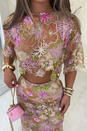 Elina | Women's Embroidery Sequin Summer Party Two-Piece Set