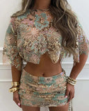 Elina | Women's Embroidery Sequin Summer Party Two-Piece Set