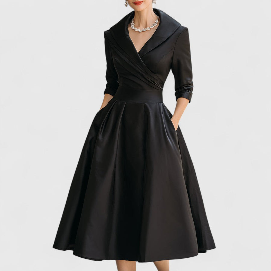 Elowen | Women's Collared Wrap Front A-Line Midi Dress