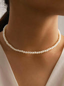 Emani | Women's Pearl Bead Single Strand Short Collar Necklace