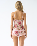Esperanza | Women's Floral Print Deep V Neck Lace Pajama Set with Shorts