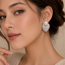 Estefania | Women's Faux Pearl Crystal Fan Statement Drop Earrings