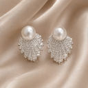 Estefania | Women's Faux Pearl Crystal Fan Statement Drop Earrings