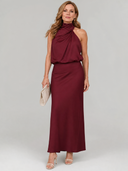 Eudora | Women's Sleeveless Halter Draped Midi Autumn Wedding Guest Dress