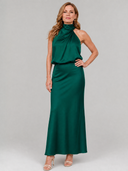 Eudora | Women's Sleeveless Halter Draped Midi Autumn Wedding Guest Dress