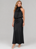 Eudora | Women's Sleeveless Halter Draped Midi Autumn Wedding Guest Dress