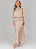 Eudora | Women's Sleeveless Halter Draped Midi Autumn Wedding Guest Dress