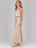 Eudora | Women's Sleeveless Halter Draped Midi Autumn Wedding Guest Dress