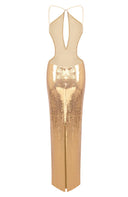Evelynn | Women's Sequin Halter Front-Center Cut-Out Maxi Dress
