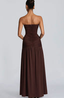 Everleigh | Women's Strapless Plunge Neck Drop Waist Ruched Maxi Dress