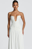Everleigh | Women's Strapless Plunge Neck Drop Waist Ruched Maxi Dress