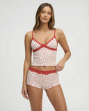 Fabiana | Women's Heart Print V Neck Lace Trim Spaghetti Strap Pajama Set with Shorts
