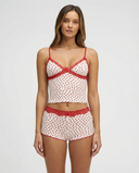 Fabiana | Women's Heart Print V Neck Lace Trim Spaghetti Strap Pajama Set with Shorts