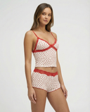 Fabiana | Women's Heart Print V Neck Lace Trim Spaghetti Strap Pajama Set with Shorts