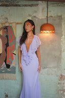 Fallon | Women's Deep V Neck Ruffle Chiffon Evening Maxi Wedding Guest Dress