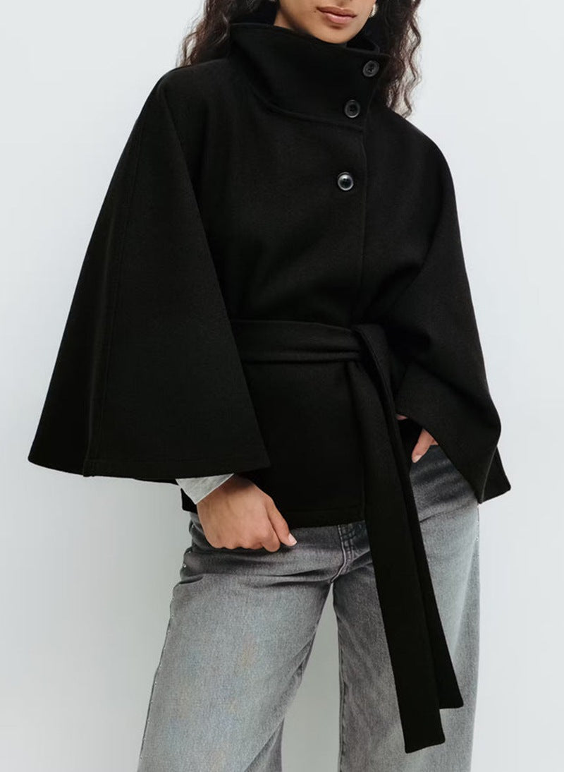 Felicia | Women's Belted High Turtle Neck Cape Coat Jacket – Hazel