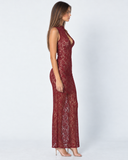 Finnie | Women's Floral Lace High Neck Keyhole Sleeveless Maxi Dress