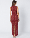 Finnie | Women's Floral Lace High Neck Keyhole Sleeveless Maxi Dress